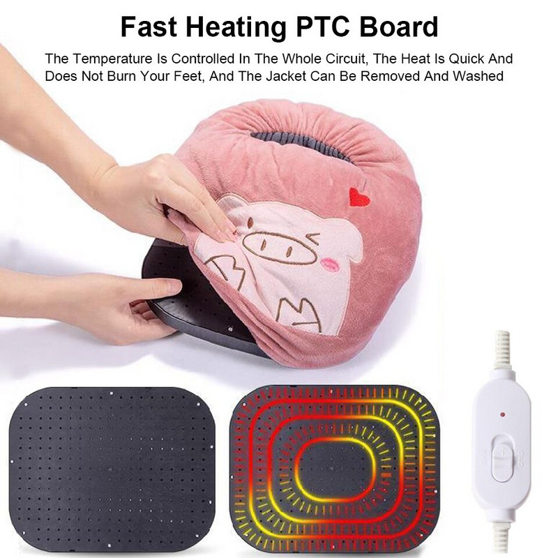 220V elektrický ohrievač nôh, roztomilý ohrievač nôh, umývateľný plyšový ohrievač, regulácia teploty, zimný teplý artefakt