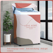 Nový kryt na práčku s kresleným vzorom, strieborný povlak, vodotesný látkový kryt na práčku, nálepka na upevnenie v štýle