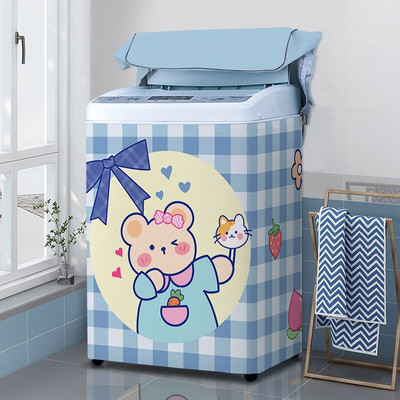 Nový kryt na práčku s kresleným vzorom, strieborný povlak, vodotesný látkový kryt na práčku, nálepka na upevnenie v štýle