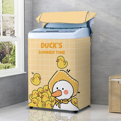 Nový kryt na práčku s kresleným vzorom, strieborný povlak, vodotesný látkový kryt na práčku, nálepka na upevnenie v štýle