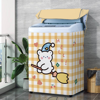 Nový kryt na práčku s kresleným vzorom, strieborný povlak, vodotesný látkový kryt na práčku, nálepka na upevnenie v štýle