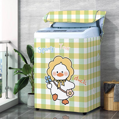 Nový kryt na práčku s kresleným vzorom, strieborný povlak, vodotesný látkový kryt na práčku, nálepka na upevnenie v štýle