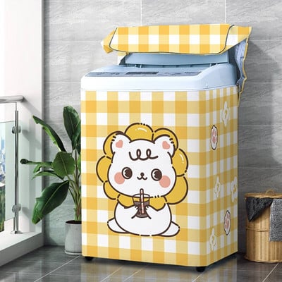 Nový kryt na práčku s kresleným vzorom, strieborný povlak, vodotesný látkový kryt na práčku, nálepka na upevnenie v štýle