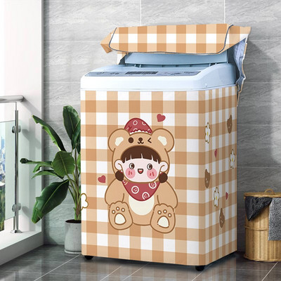 Nový kryt na práčku s kresleným vzorom, strieborný povlak, vodotesný látkový kryt na práčku, nálepka na upevnenie v štýle