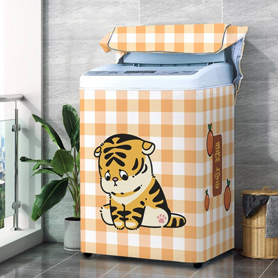 Nový kryt na práčku s kresleným vzorom, strieborný povlak, vodotesný látkový kryt na práčku, nálepka na upevnenie v štýle