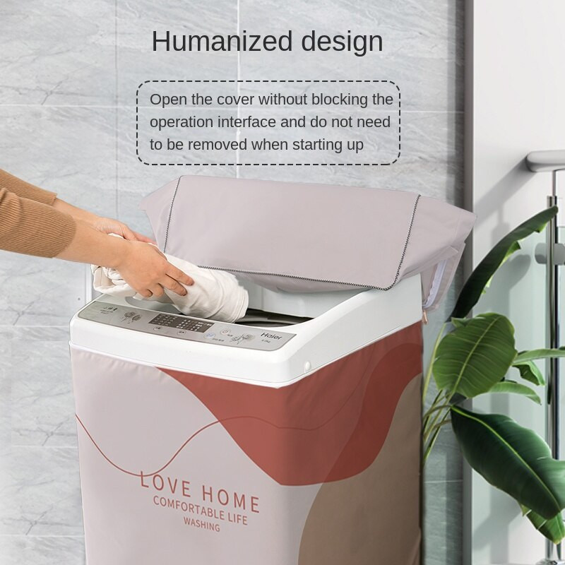 Nový kryt na práčku s kresleným vzorom, strieborný povlak, vodotesný látkový kryt na práčku, nálepka na upevnenie v štýle
