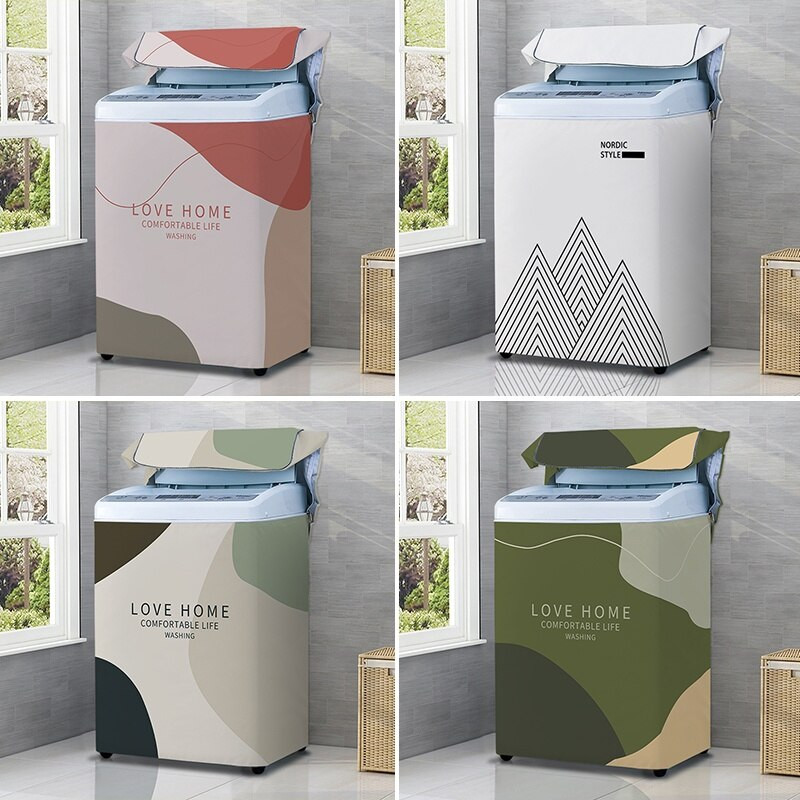 Nový kryt na práčku s kresleným vzorom, strieborný povlak, vodotesný látkový kryt na práčku, nálepka na upevnenie v štýle