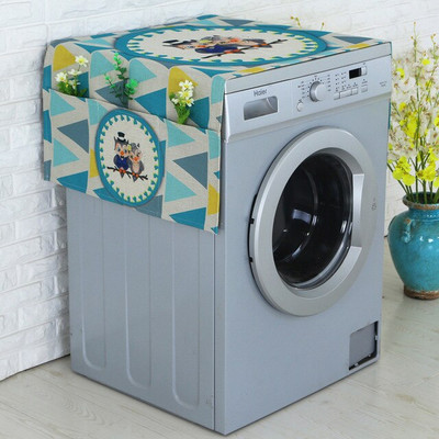 Kryt na chladničku s valčekovou potlačou a úložným vreckom, prachotesný, bavlnený, ľanový, remeselný FC117