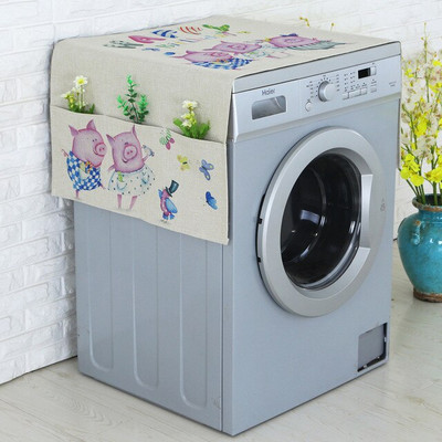 Kryt na chladničku s valčekovou potlačou a úložným vreckom, prachotesný, bavlnený, ľanový, remeselný FC117