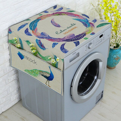 Kryt na chladničku s valčekovou potlačou a úložným vreckom, prachotesný, bavlnený, ľanový, remeselný FC117