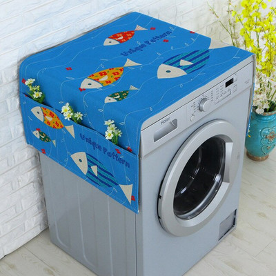 Kryt na chladničku s valčekovou potlačou a úložným vreckom, prachotesný, bavlnený, ľanový, remeselný FC117