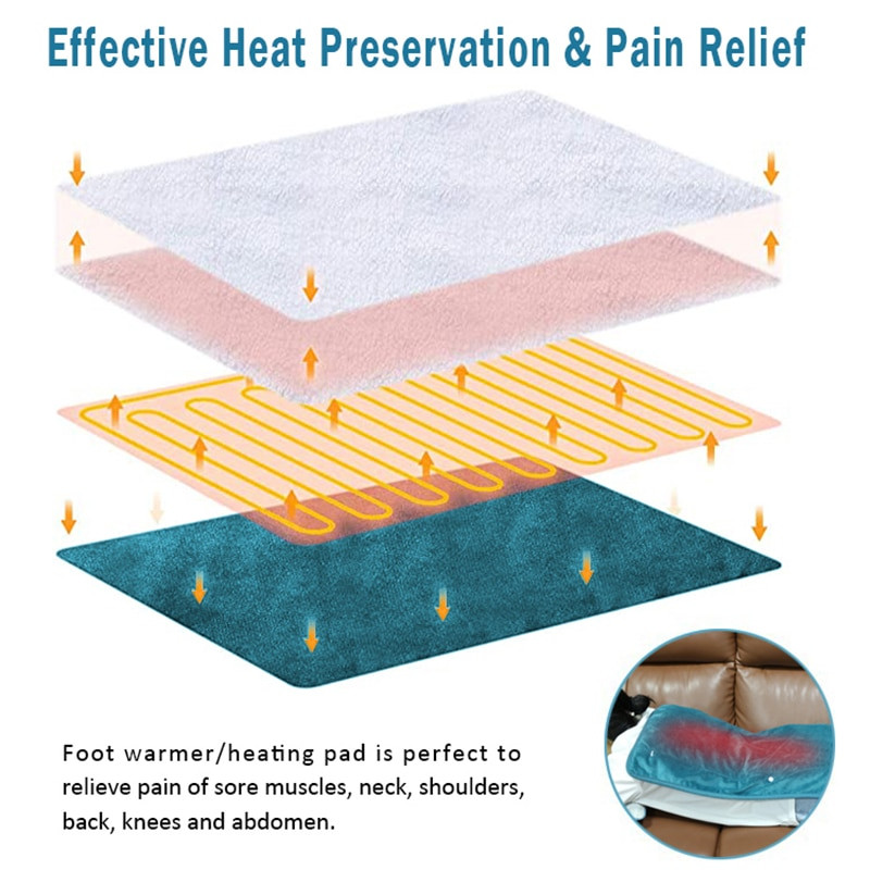 Zimski električni grijač za stopala Mekana grijaća ploča od mikrovlakana za ublažavanje bolova sa 6 postavki temperature