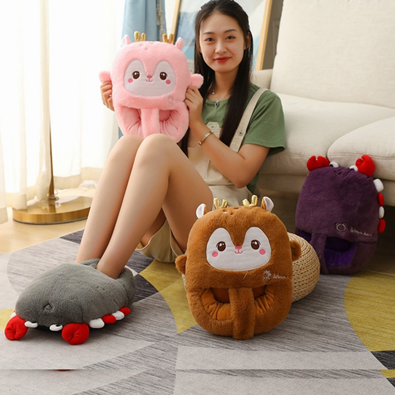 Zimné vyhrievané ohrievače nôh, umývateľné, útulné plyšové vyhrievacie podložky, teplé topánky, roztomilé vyhrievané papuče v tvare losa, darčekový kalendár na nohy