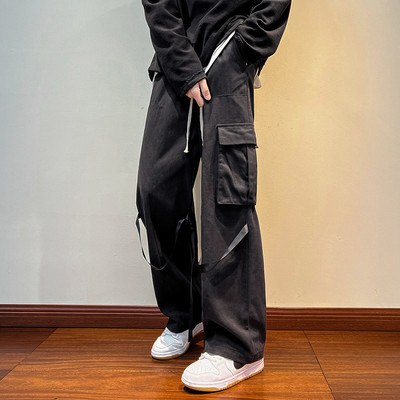 Pantaloni de bărbați cu picioare largi, cu talie înaltă și buzunare laterale