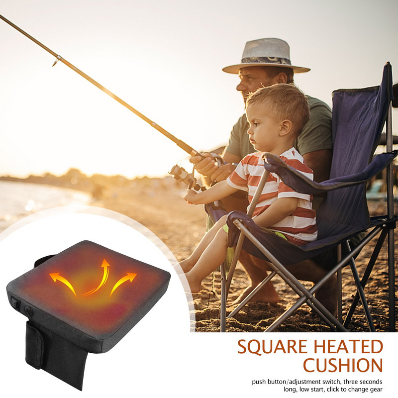 USB Székpárna Összecsukható, négyzet alakú, fűtött ülésszőnyeg Csúszásmentes játékszékpárnák 3 fokozatú hőmérséklet-szabályozás kültéri kemping horgászathoz