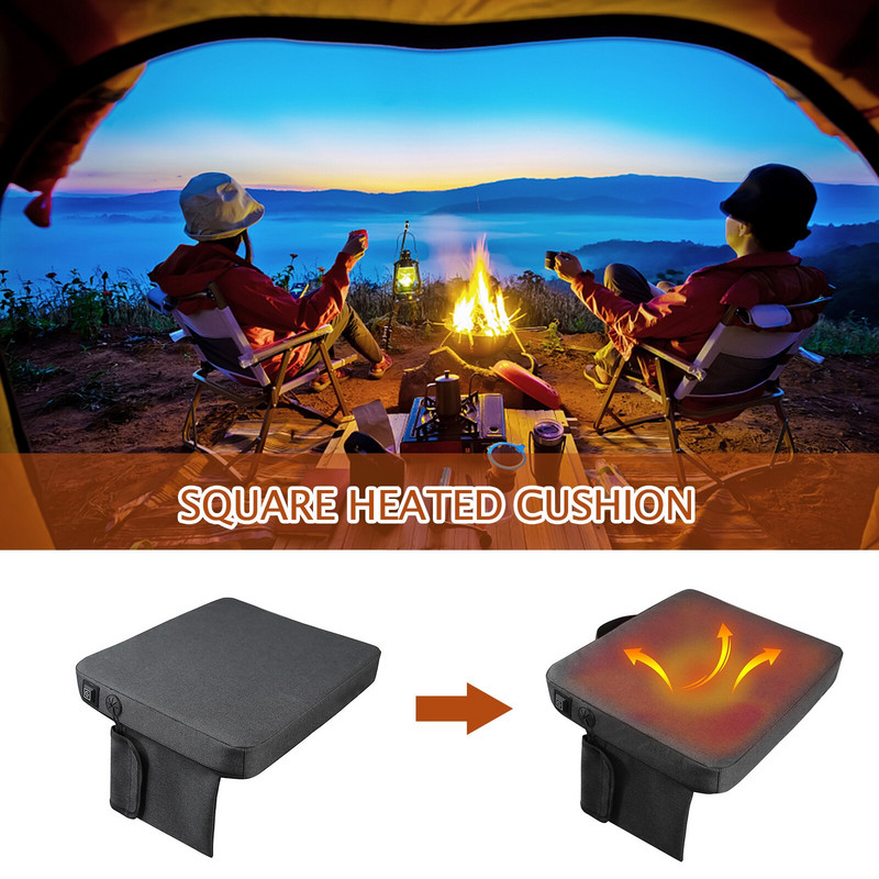 USB Székpárna Összecsukható, négyzet alakú, fűtött ülésszőnyeg Csúszásmentes játékszékpárnák 3 fokozatú hőmérséklet-szabályozás kültéri kemping horgászathoz