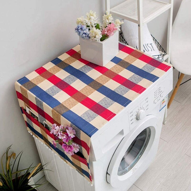 2x kryt na práčku, prachotesná bavlna, dekorácia chladničky, vrchný kryt proti prachu, s bočným úložným vreckom, maloobchodný predaj