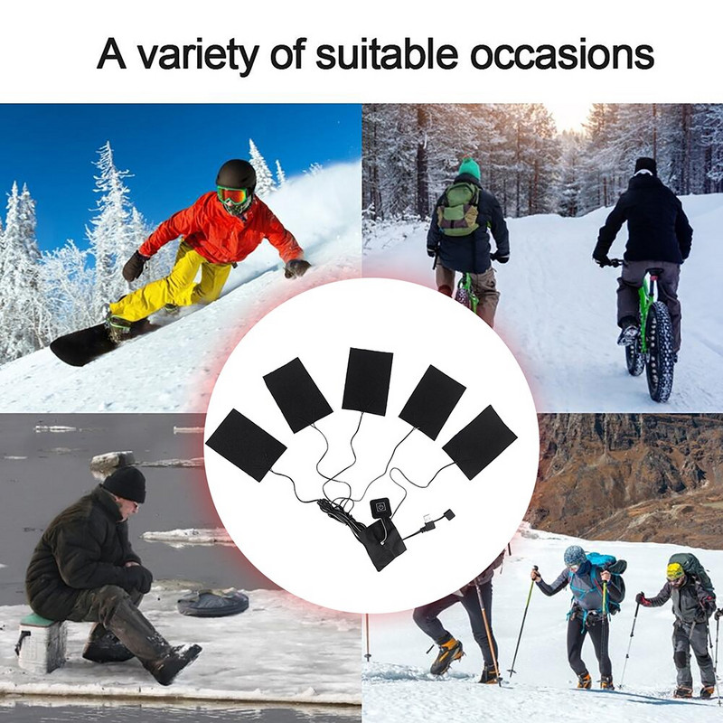 3-stupňová vyhrievacia podložka na oblečenie s USB nabíjaním, 3/5 v 1 elektrická vyhrievacia podložka, ľahká, skladacia, pre látkové bundy, topánky, ponožky