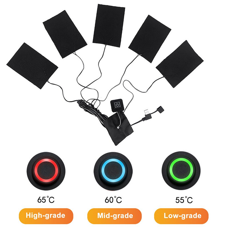 3-stupňová vyhrievacia podložka na oblečenie s USB nabíjaním, 3/5 v 1 elektrická vyhrievacia podložka, ľahká, skladacia, pre látkové bundy, topánky, ponožky