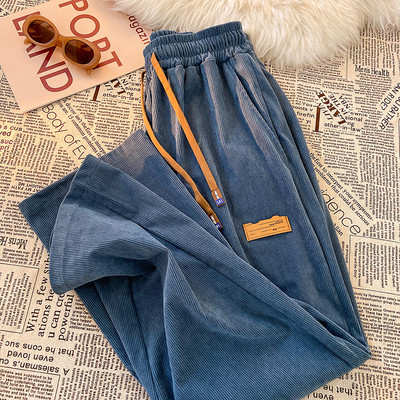 Pantaloni casual barbatesti cu sireturi si logo