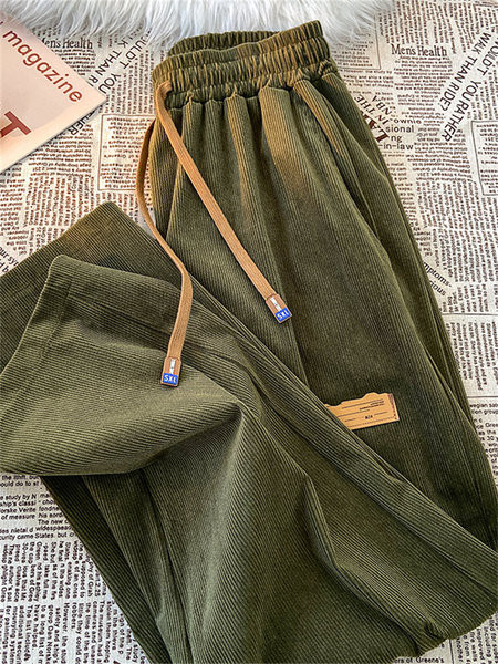 Pantaloni casual barbatesti cu sireturi si logo