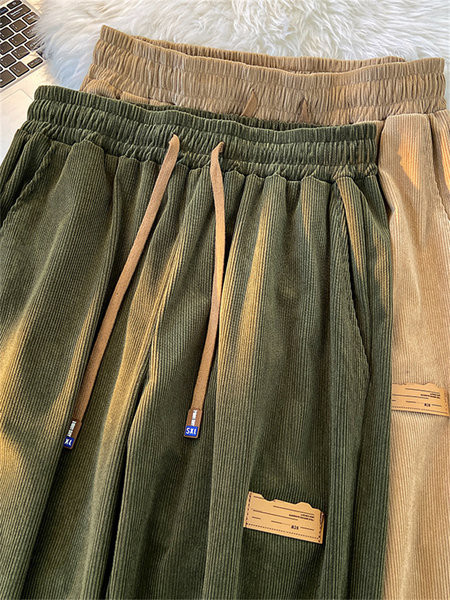 Pantaloni casual barbatesti cu sireturi si logo