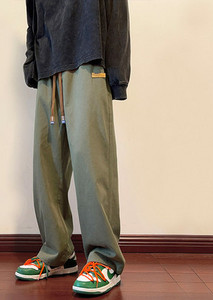 Pantaloni largi pentru bărbați cu picioare drepte, cu șireturi și logo