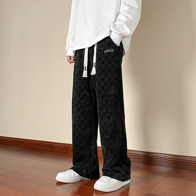 Pantaloni largi de toamna si iarna pentru barbati cu sireturi