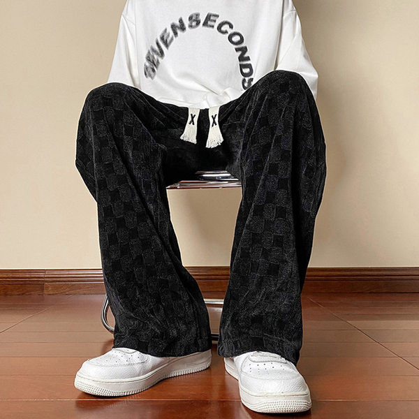 Pantaloni largi de toamna si iarna pentru barbati cu sireturi