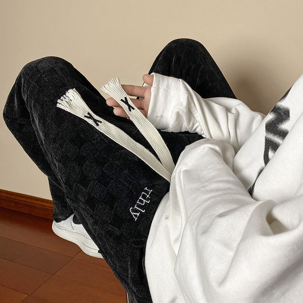 Pantaloni largi de toamna si iarna pentru barbati cu sireturi