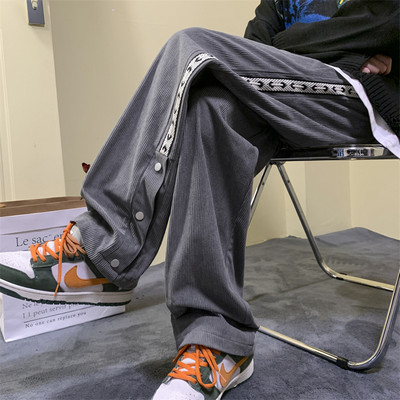 Pantaloni de catifea pentru barbati model nou cu tiv si nasturi la picioare