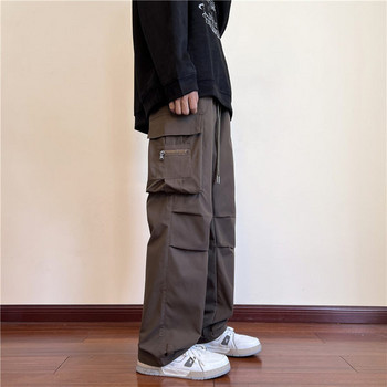 Спортен мъжки панталон с джобове -черен и кафяв цвят
