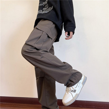 Спортен мъжки панталон с джобове -черен и кафяв цвят