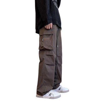 Αθλητικό ανδρικό παντελόνι με τσέπες - μαύρο και καφέ χρώμα