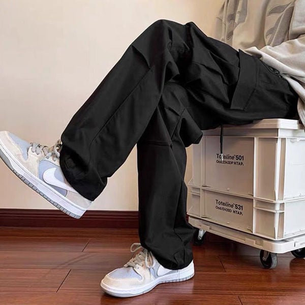 Pantaloni sport barbati cu buzunare - culoare negru si maro