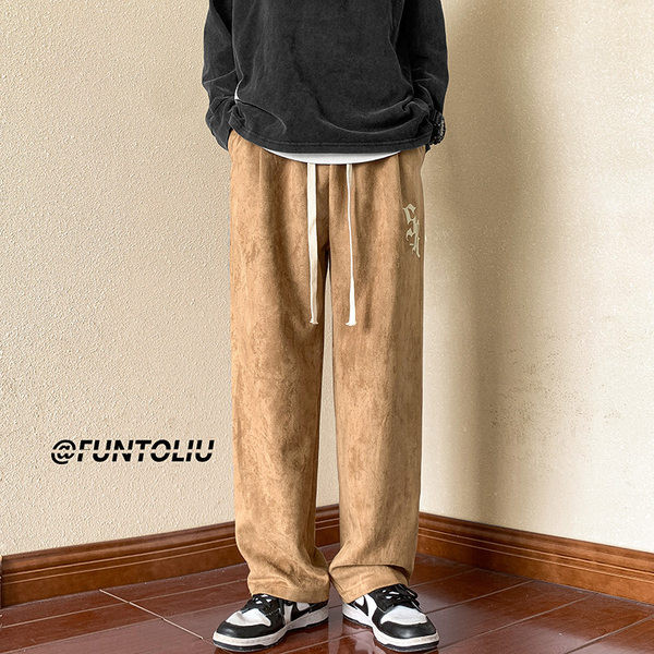 Pantaloni casual barbatesti cu sireturi - model drept