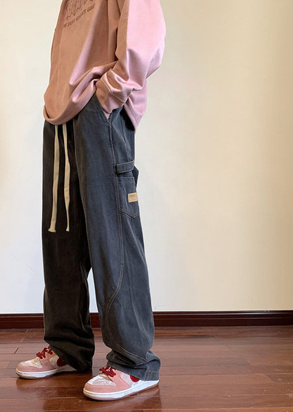 Pantaloni largi pentru bărbați, cu buzunar și cravate