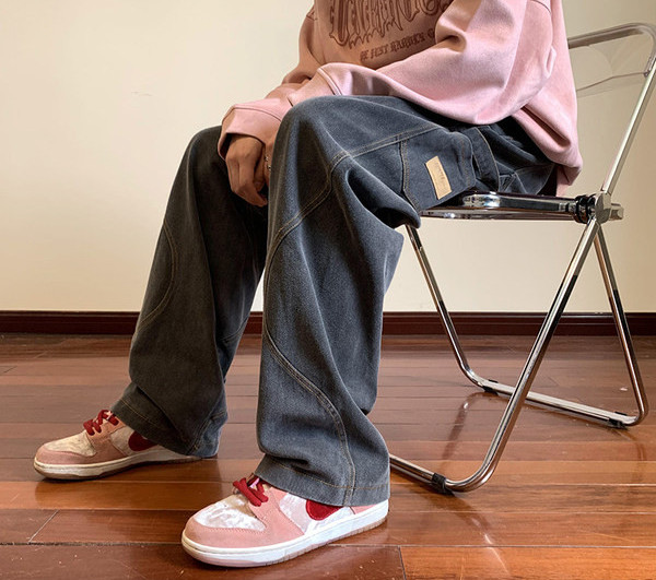 Pantaloni largi pentru bărbați, cu buzunar și cravate