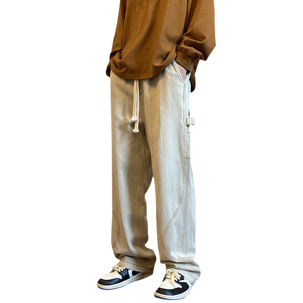 Pantaloni largi pentru bărbați, cu buzunar și cravate