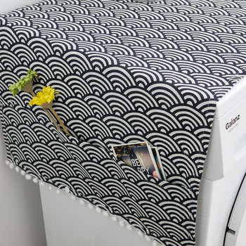 Изкуствен лен Капак за пералня с джобен хладилник Горен капак Микровълнова фурна Прахоустойчив капак Домашно домашно съхранение
