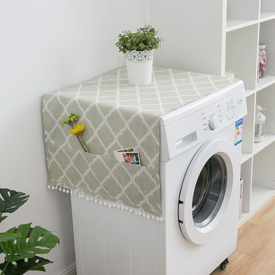 Huse de praf cu romb geometric Huse pentru mașină de spălat Frigider Protector de praf cu buzunar Huse de praf din bumbac Curățenie acasă