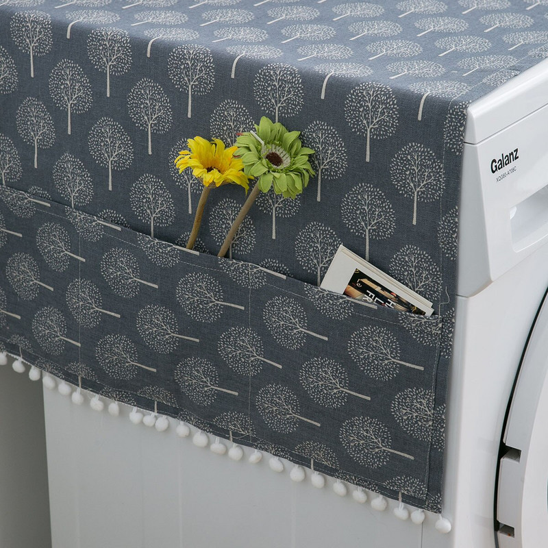 Huse de praf cu romb geometric Huse pentru mașină de spălat Frigider Protector de praf cu buzunar Huse de praf din bumbac Curățenie acasă