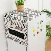 Ochranný kryt na chladničku, mikrovlnnú rúru, bavlnenú ľanovú látku s geometrickou potlačou a úložným vreckom.