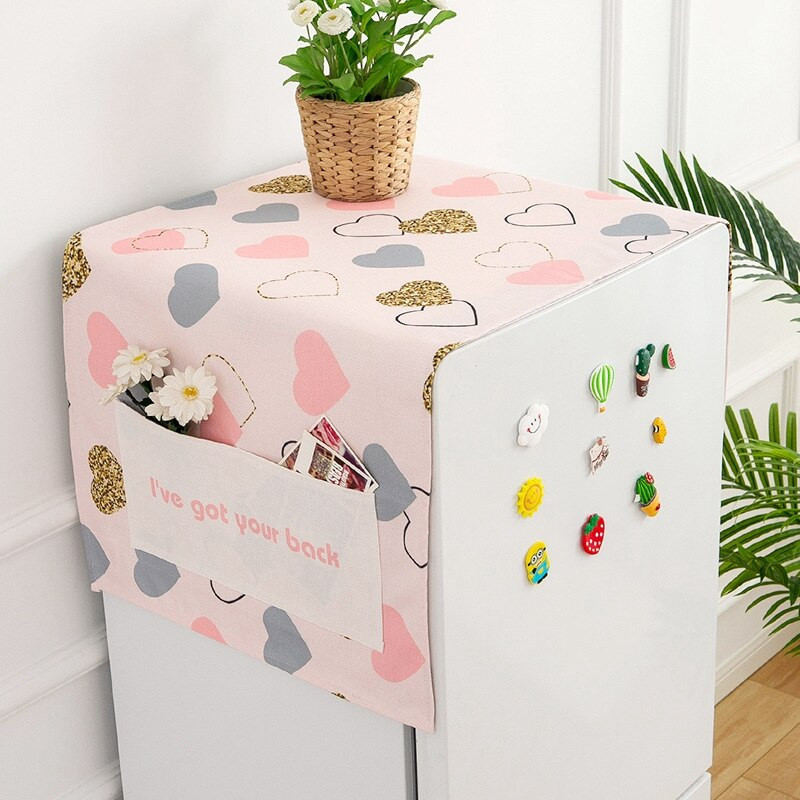 Ochranný kryt na chladničku, mikrovlnnú rúru, bavlnenú ľanovú látku s geometrickou potlačou a úložným vreckom.