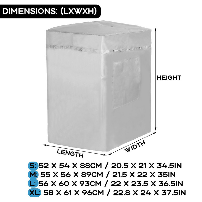 Kryt na práčku Pulsator, vodotesný, sušička bielizne, polyesterový strieborný povlak, prachotesné puzdro s vrchným plnením a vreckom