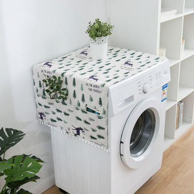 Huse de praf cu romb geometric Huse pentru mașină de spălat Frigider Protector de praf cu buzunar Huse de praf din bumbac Curățenie acasă