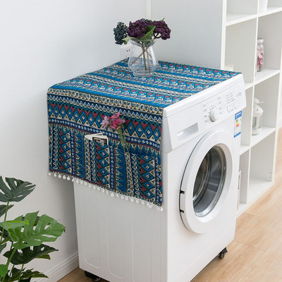 Huse de praf cu romb geometric Huse pentru mașină de spălat Frigider Protector de praf cu buzunar Huse de praf din bumbac Curățenie acasă