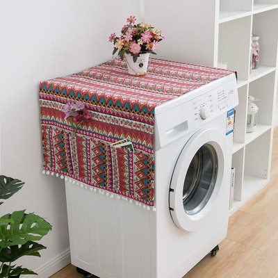 Huse de praf cu romb geometric Huse pentru mașină de spălat Frigider Protector de praf cu buzunar Huse de praf din bumbac Curățenie acasă
