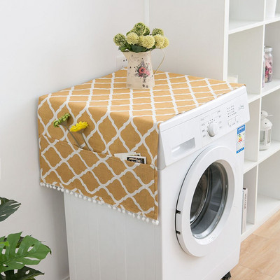 Huse de praf cu romb geometric Huse pentru mașină de spălat Frigider Protector de praf cu buzunar Huse de praf din bumbac Curățenie acasă