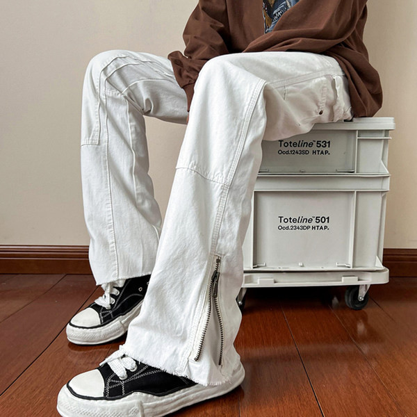 Blugi de bărbați moderni cu fermoar pe picioare și buzunar